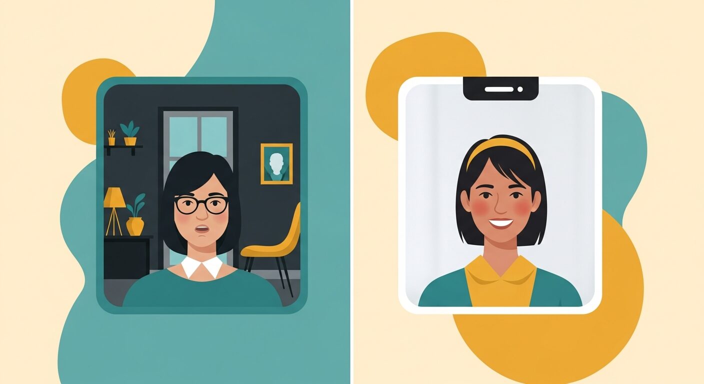 プロフィール写真のビフォーアフター比較イラスト