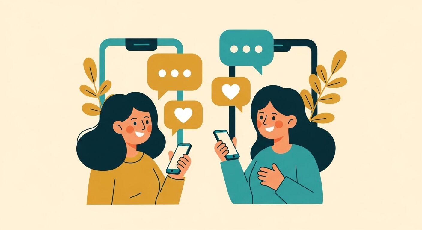 マッチングアプリで成功する男女のやり取りイラスト