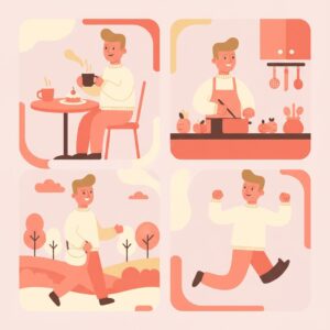 アクティブな週末を過ごす男性のイラスト