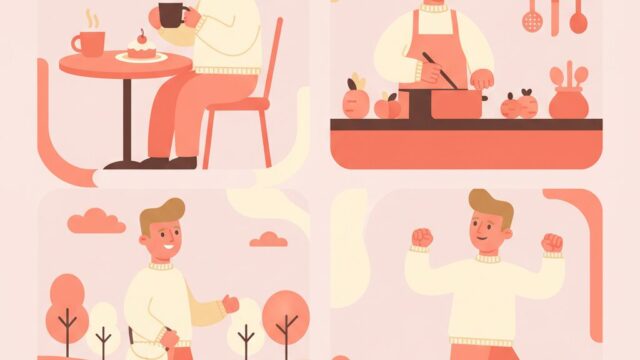 アクティブな週末を過ごす男性のイラスト