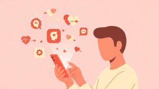 AI婚活アプリを使う男性のイラスト