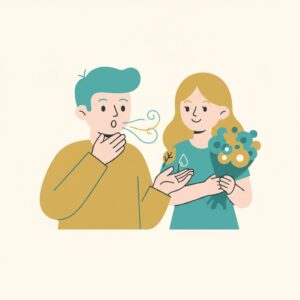 デート前に口臭チェックする男性のイラスト