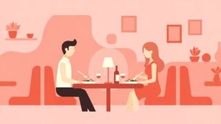 レストランでデートするカップルのイラスト