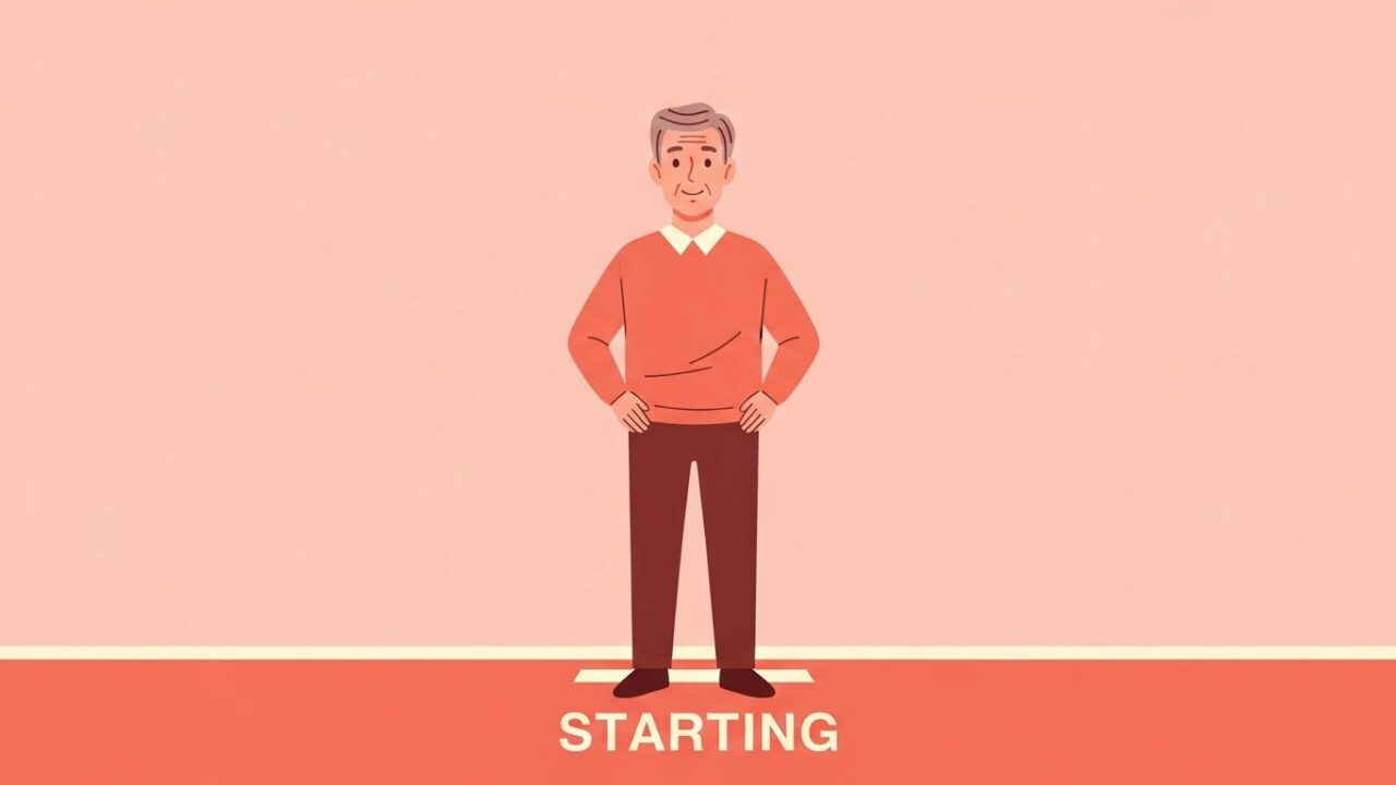 再スタートに立つ男性のイラスト