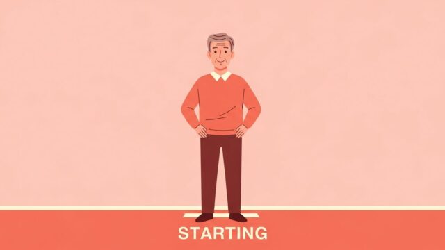 再スタートに立つ男性のイラスト