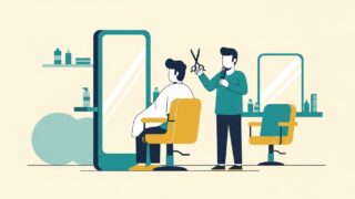 美容室でカットする男性のイラスト