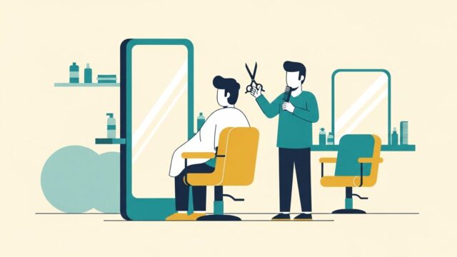 美容室でカットする男性のイラスト
