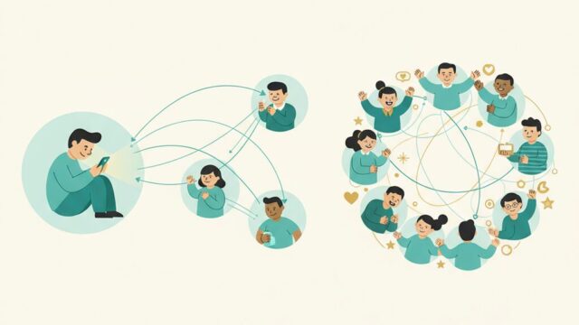 孤独から人とつながる男性のイラスト