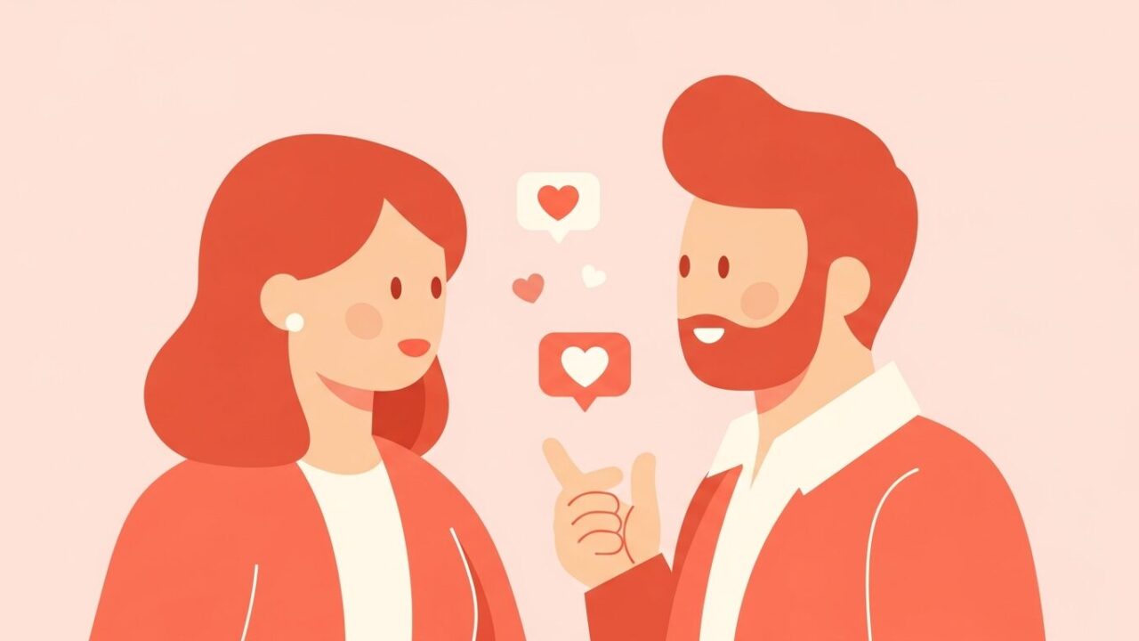 好意のサインを送り合うカップルのイラスト