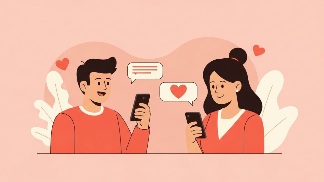 デート後にメッセージを送り合う男女のイラスト