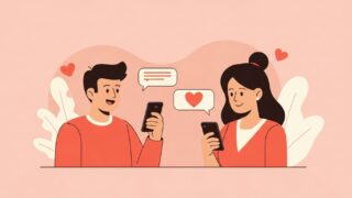 デート後にメッセージを送り合う男女のイラスト