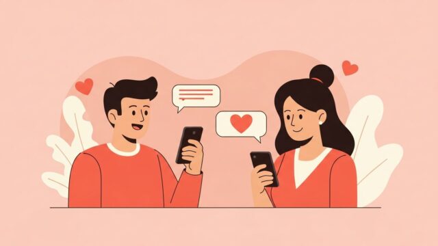 デート後にメッセージを送り合う男女のイラスト