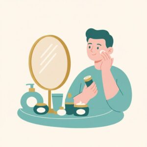 スキンケアをする男性のイラスト