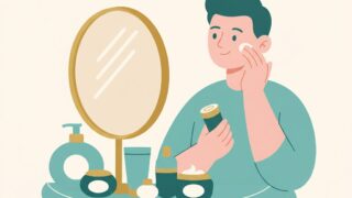 スキンケアをする男性のイラスト