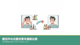 婚活中の白髪対策を比較する40代男性