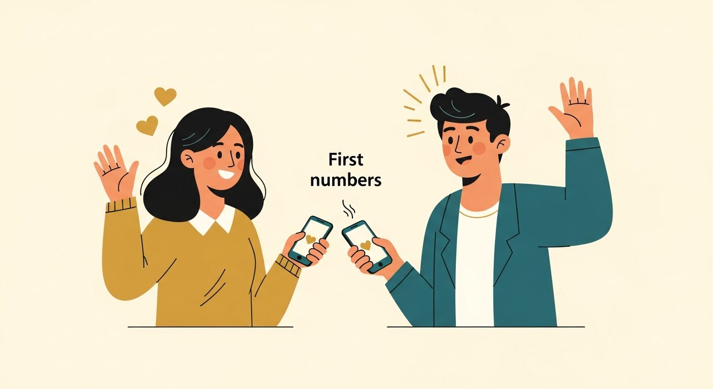 初デート後に次の約束をする幸せなカップルのイラスト