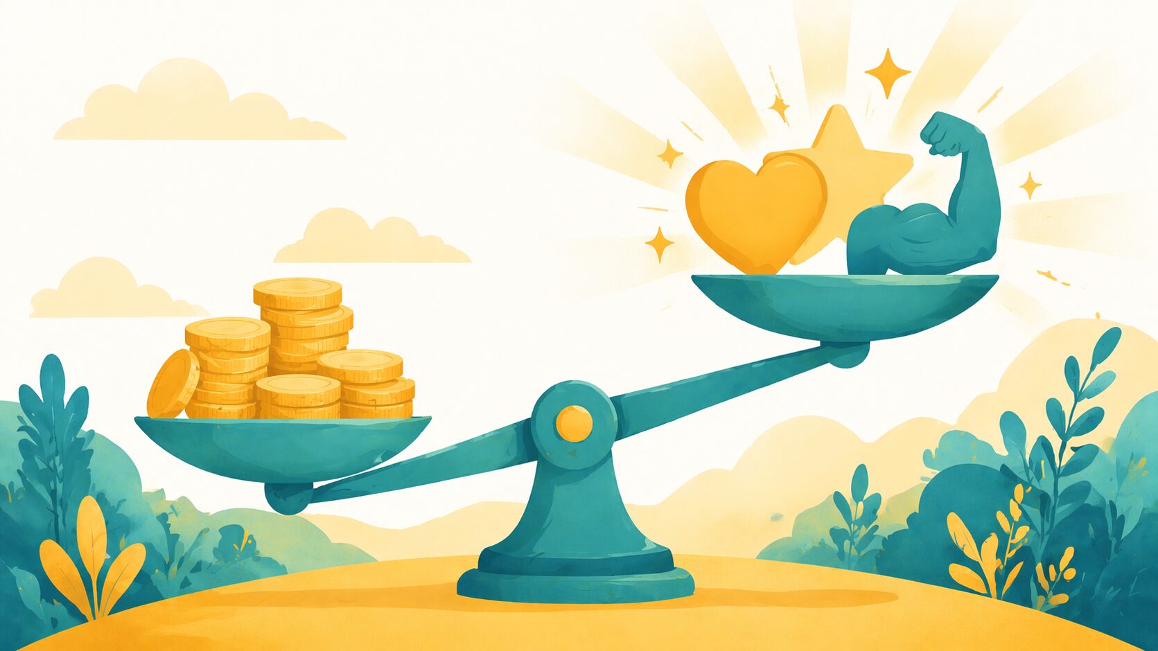 パーソナルジムの投資対効果を示す天秤のイラスト