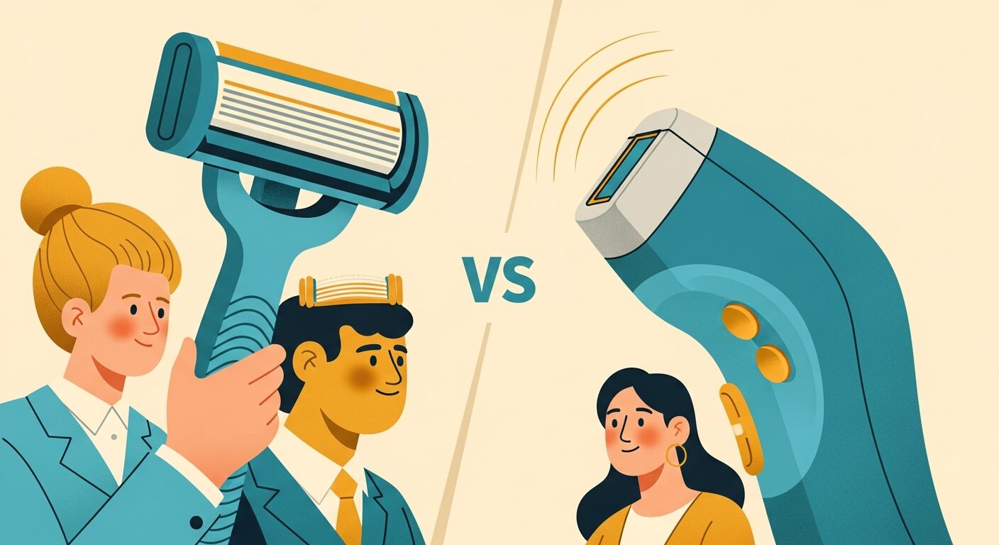 カミソリと脱毛レーザーを比較するイラスト