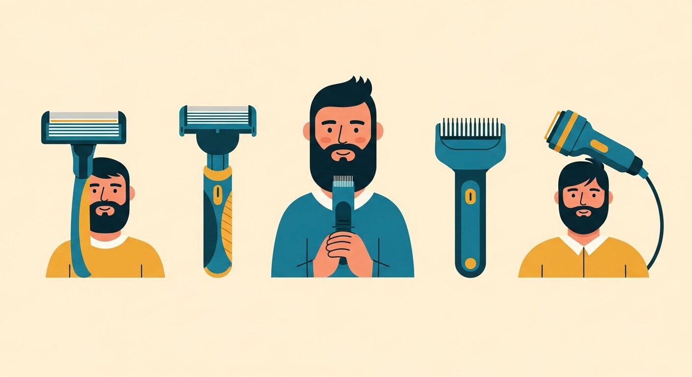 青髭を消す5つの方法を並べた比較イラスト