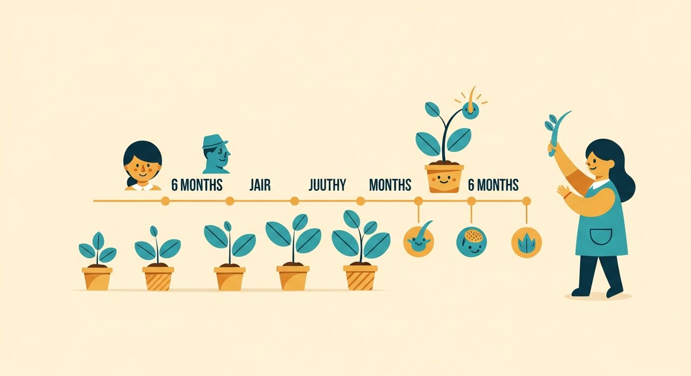 AGA治療の6ヶ月間の変化を示すタイムラインイラスト