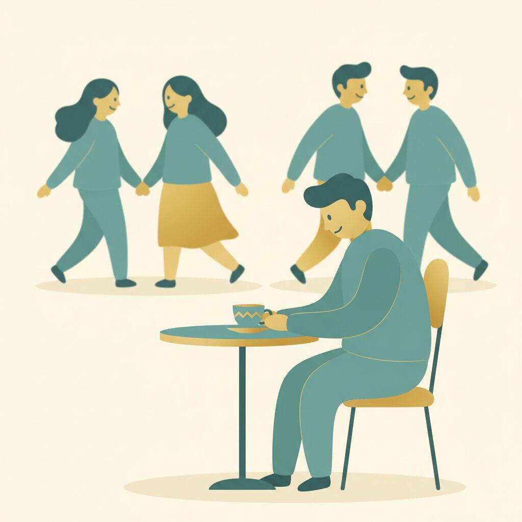 一人で婚活する孤独な男性のイラスト