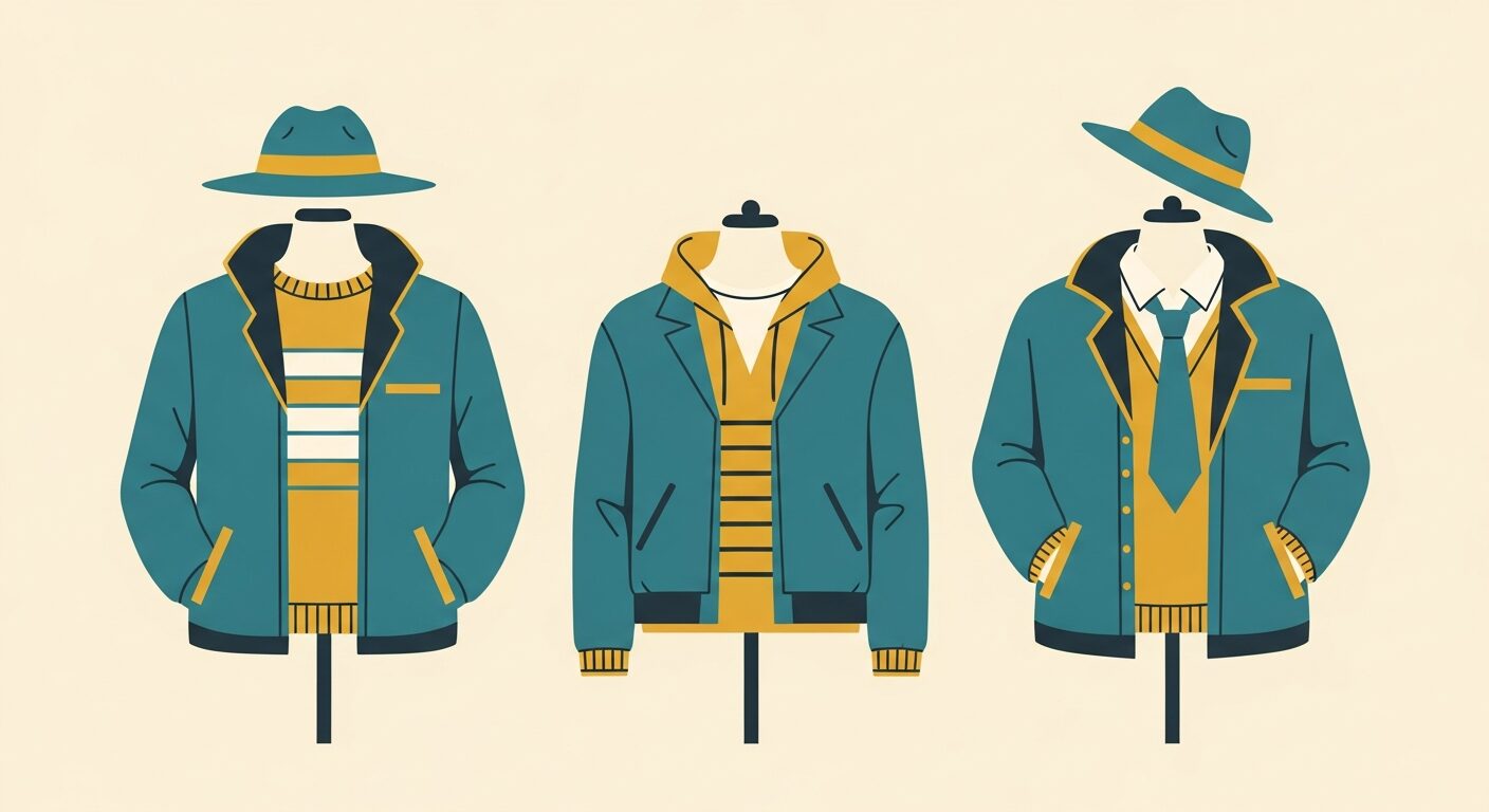 鉄板コーデ3パターンを並べたイラスト