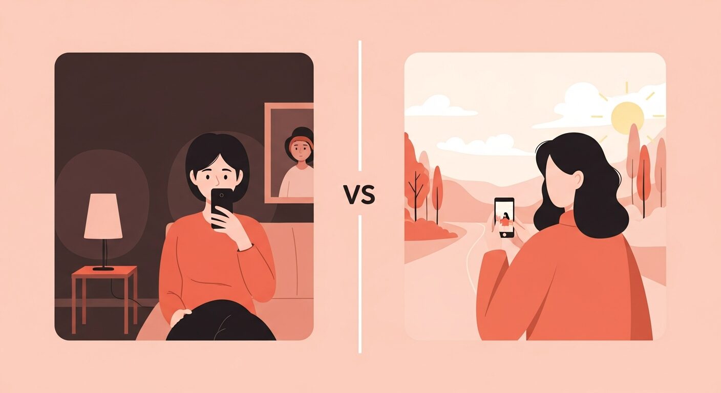 悪い自撮りと良い自撮りの比較イラスト