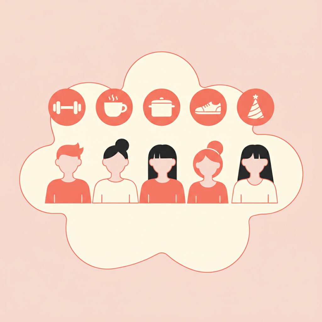 5つの週末アクティビティアイコンのイラスト