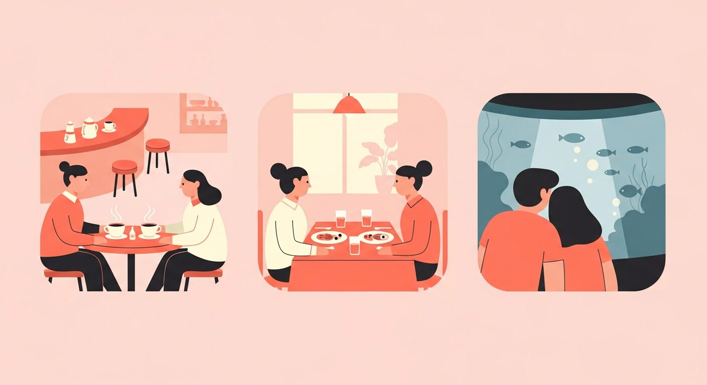 3つのデートシーンの比較イラスト