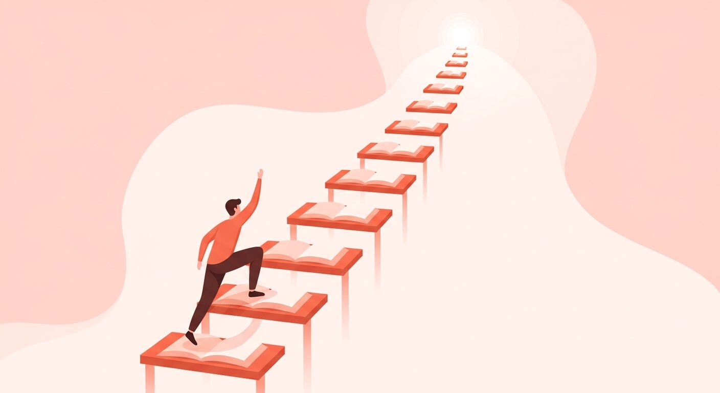 経験を活かして成長する男性のイラスト