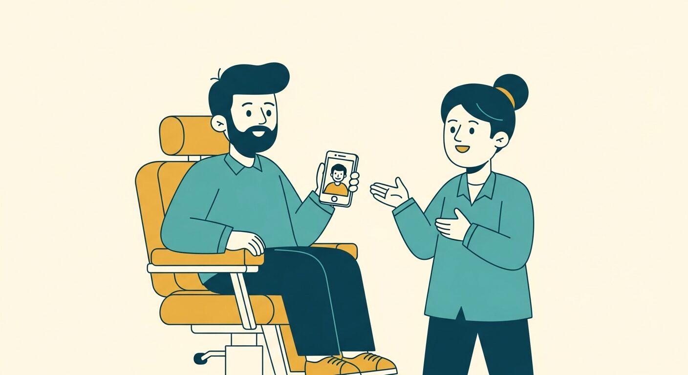 美容師と相談する男性のイラスト