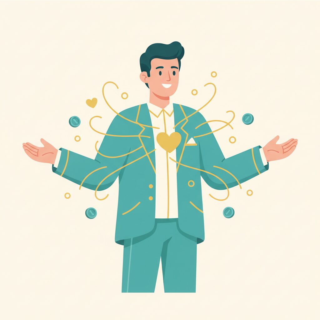 自信を持って婚活する男性のイラスト