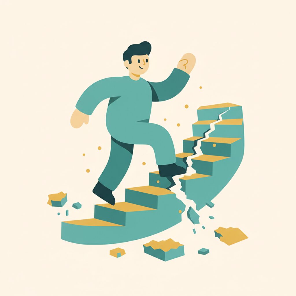 挫折を乗り越えて進む男性のイラスト