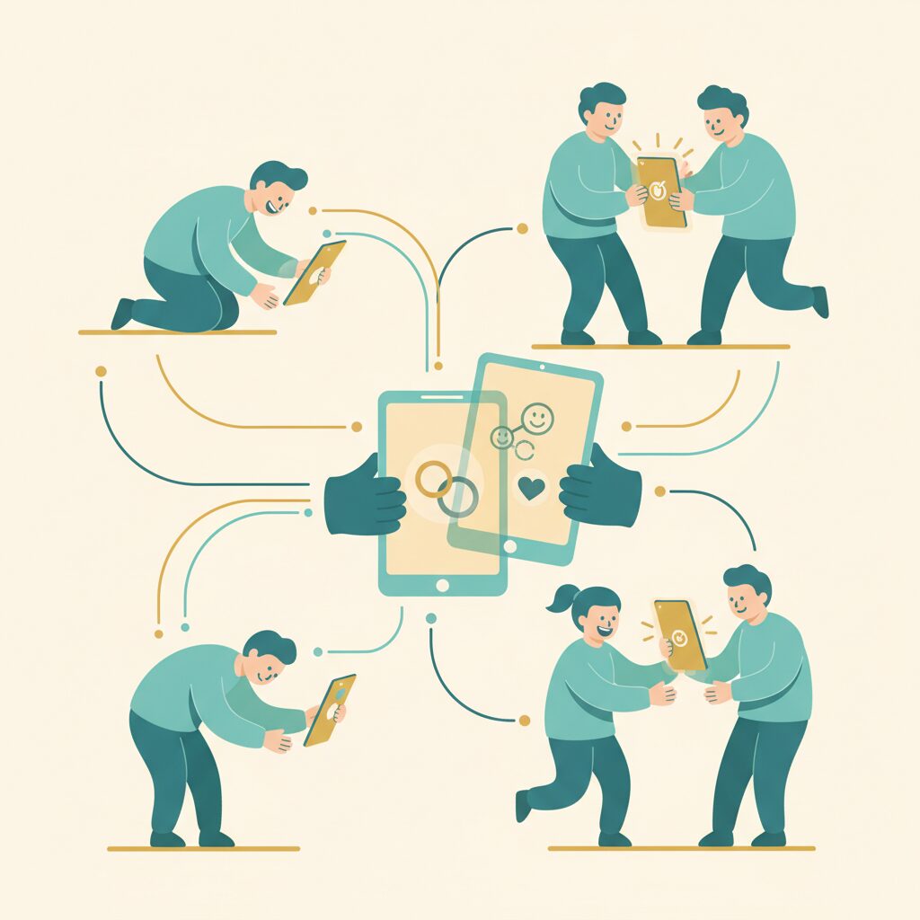 オンラインで仲間とつながるイラスト