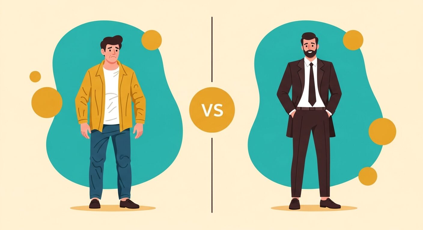 ダサい服装と清潔感のある服装の比較イラスト