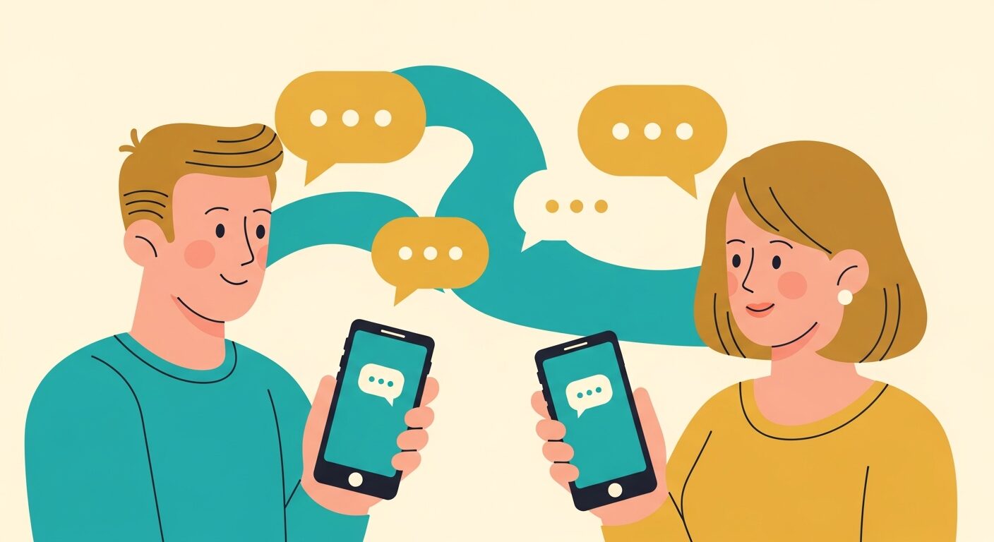 メッセージで会話が弾む男女のイラスト