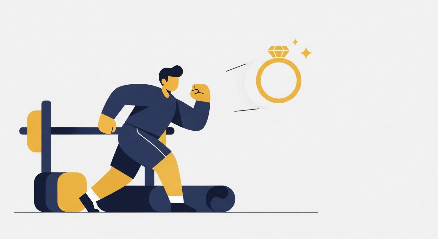 婚活のためにジムで鍛える男性のイラスト