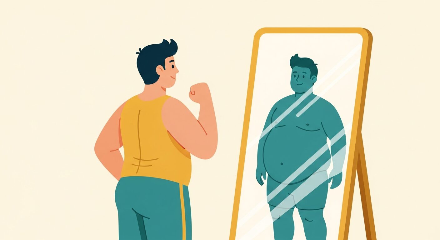 ダイエットに成功して体型が変わった男性のイラスト