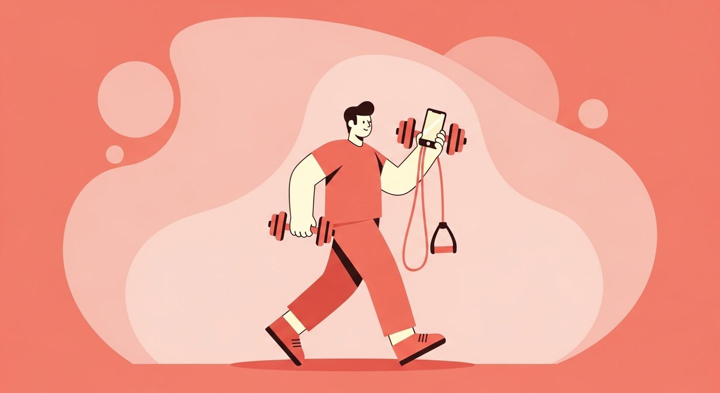 テクノロジーと自分磨きを両立する男性のイラスト