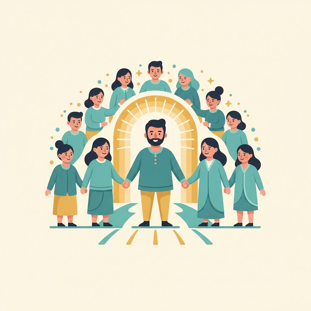 サポートを得て前に進む男性のイラスト