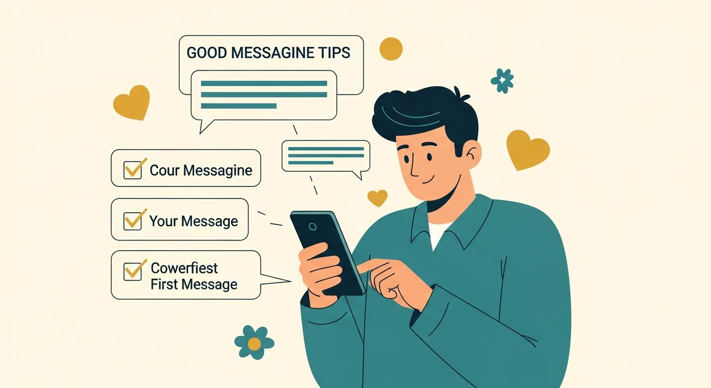 良いメッセージのコツを確認しながら送信する男性のイラスト