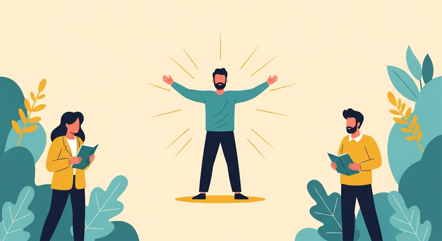 自信を取り戻して堂々と立つ男性のイラスト