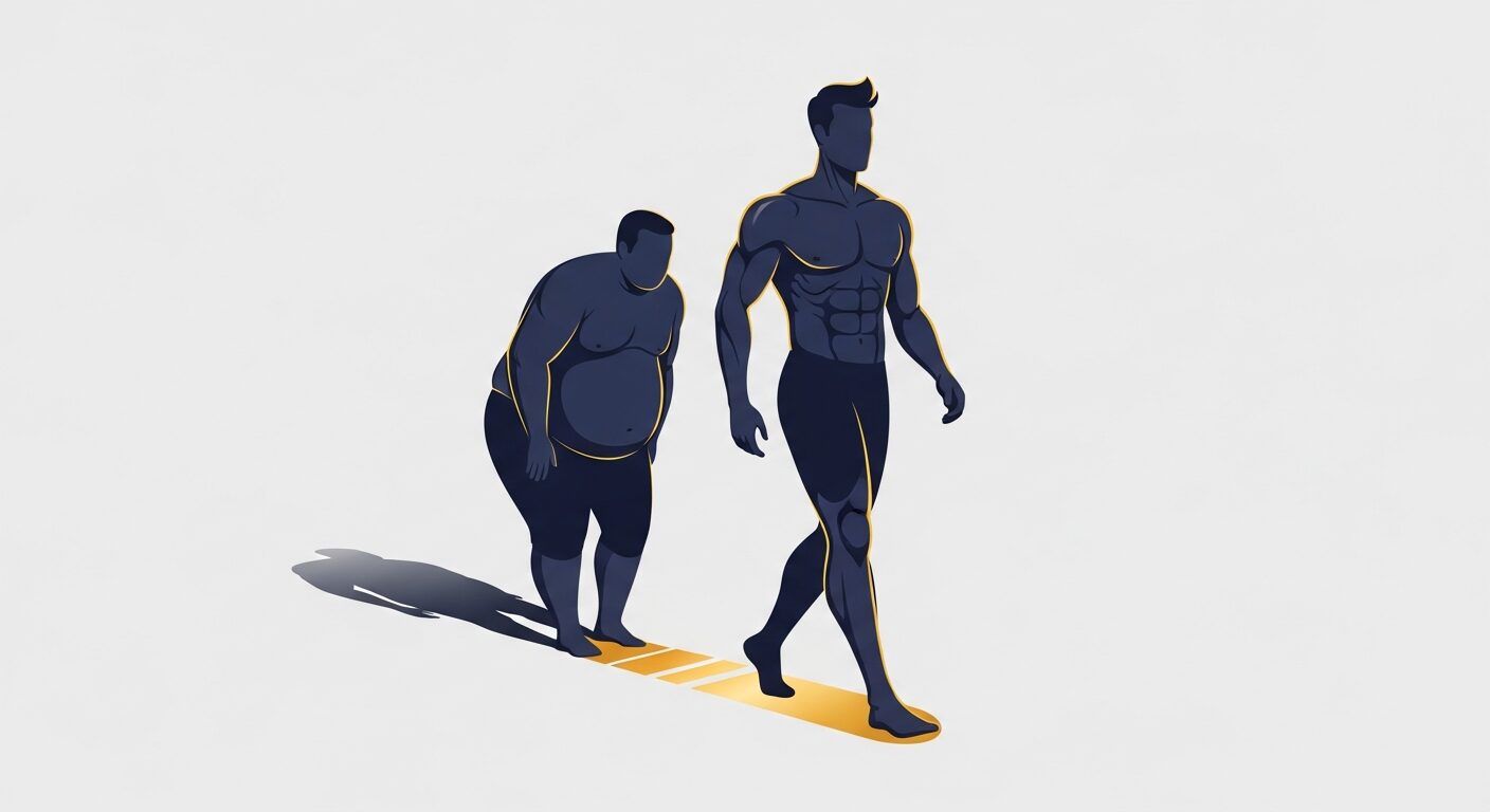 過去の自分を乗り越えて前に進む男性のイラスト