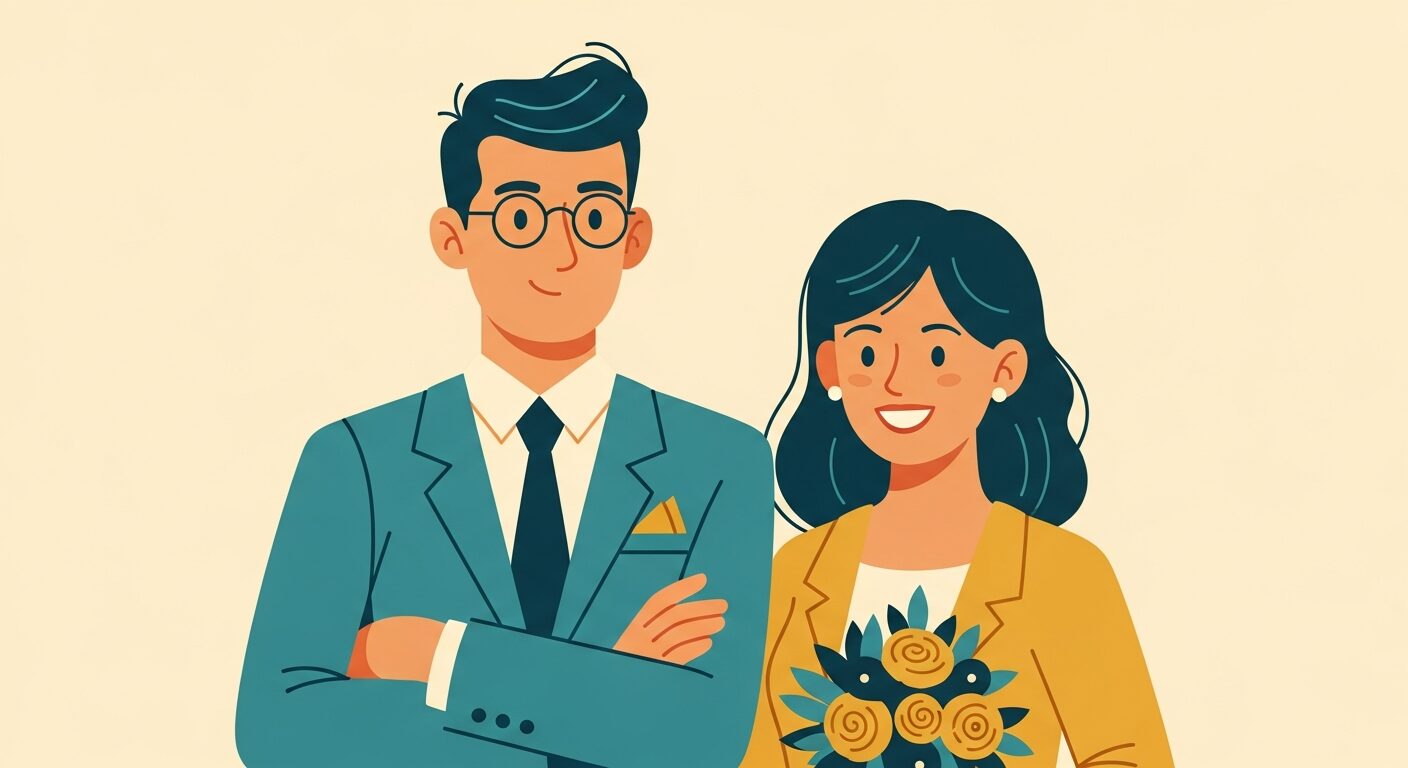 薄毛でも幸せなカップルのイラスト