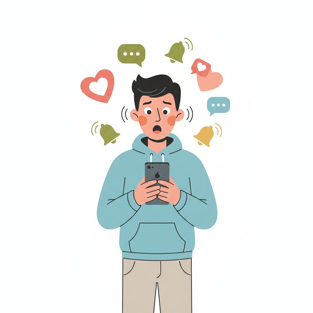 マッチングアプリでメッセージのやり取りをする男性