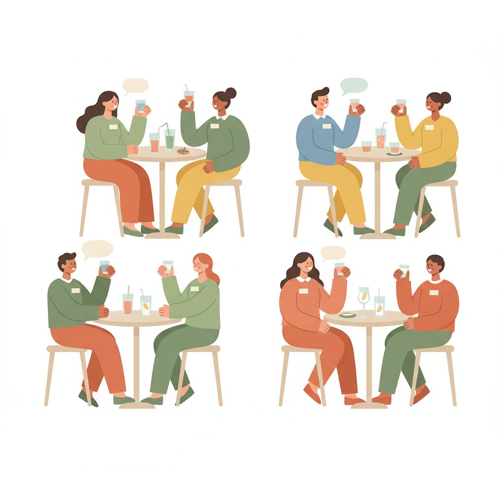 婚活パーティーで会話する参加者たち