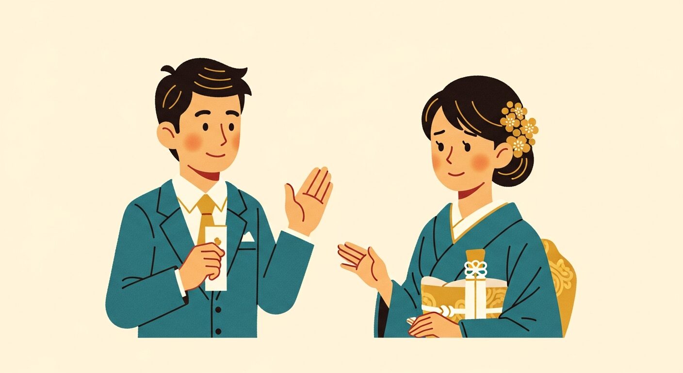 お見合いで初めて出会う男女のイラスト