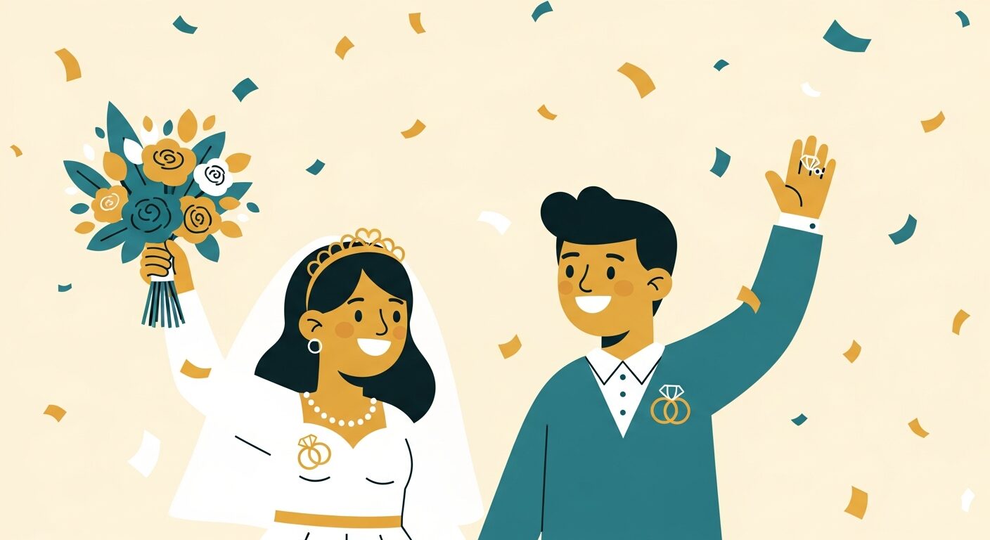 成婚を祝うカップルのイラスト