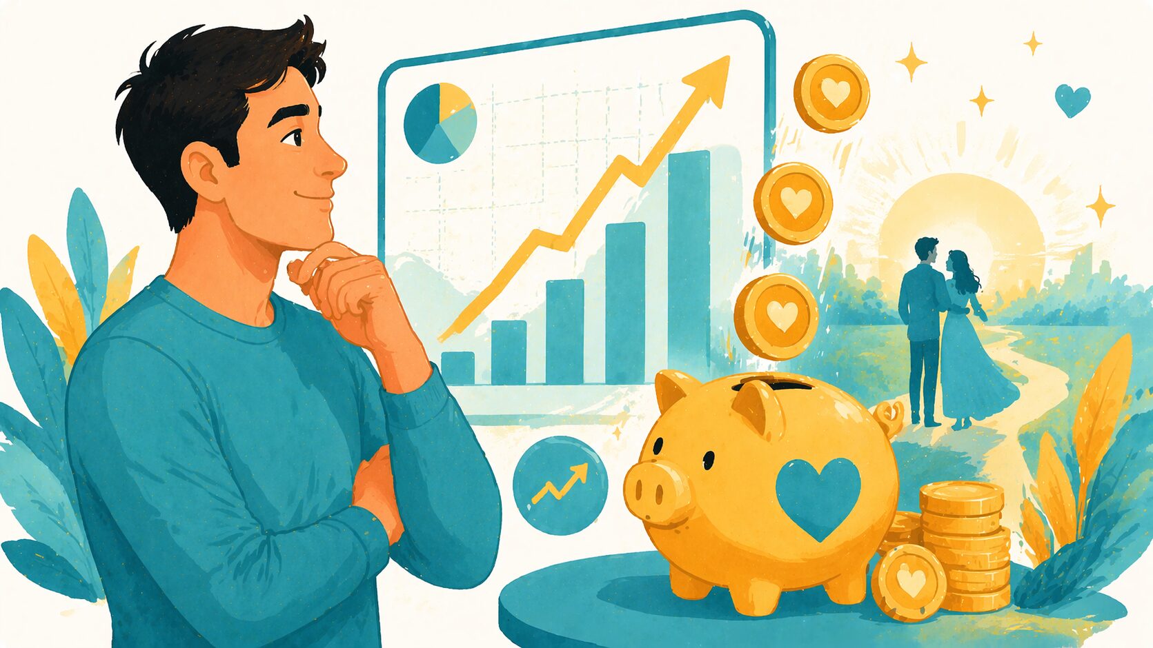 自分磨きへの投資とリターンを表すイメージイラスト