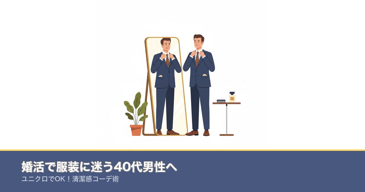 婚活で服装に迷う40代男性へ｜ユニクロでOK！清潔感コーデ術のアイキャッチ画像